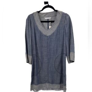 Trina Turk Boho Chic Denim Dress with cutout pockets and frayed hemline. NWT